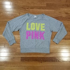 Pink gray long-sleeved sequin tee S